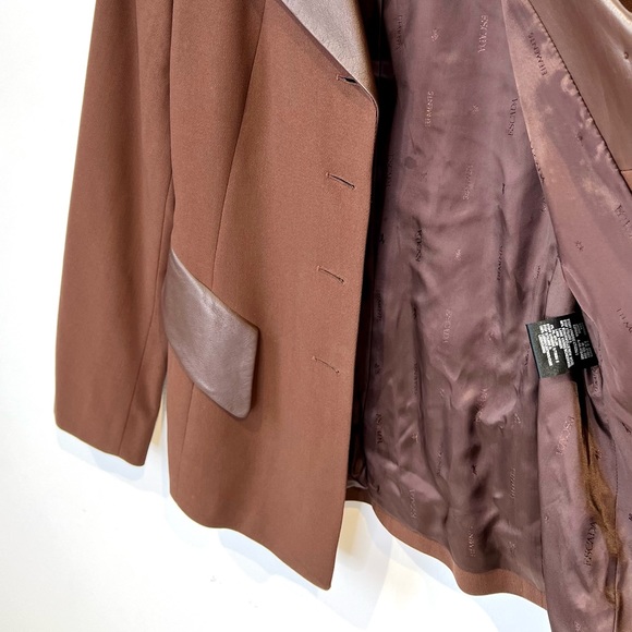 ESCADA Elements/Vintage women's blazer with Leather Trim and Wooden Buttons sz 6 - Picture 7 of 15